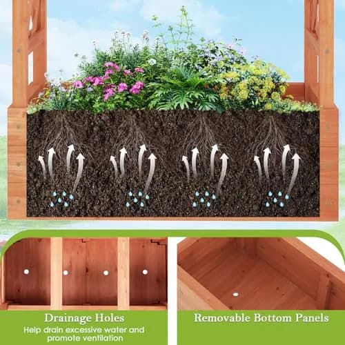 HAPPYGRILL Raised Garden Bed with Trellis & Hanging Roof | Durable Fir Wood, 43.5"L x 17.5"W x 44.5"H, Orange thumbnail 5
