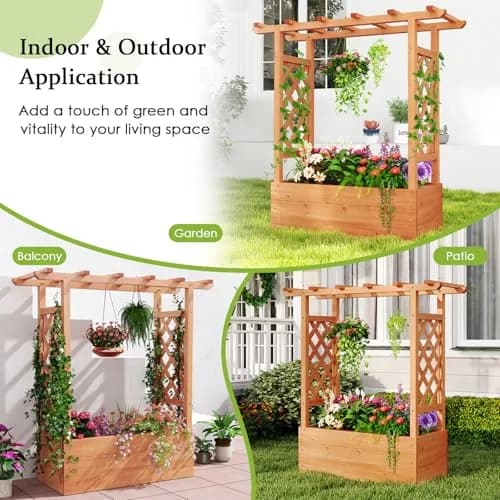 HAPPYGRILL Raised Garden Bed with Trellis & Hanging Roof | Durable Fir Wood, 43.5"L x 17.5"W x 44.5"H, Orange thumbnail 6