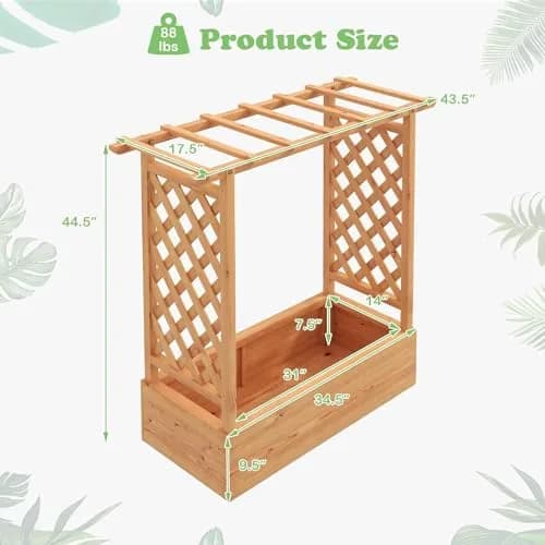 HAPPYGRILL Raised Garden Bed with Trellis & Hanging Roof | Durable Fir Wood, 43.5"L x 17.5"W x 44.5"H, Orange thumbnail 7