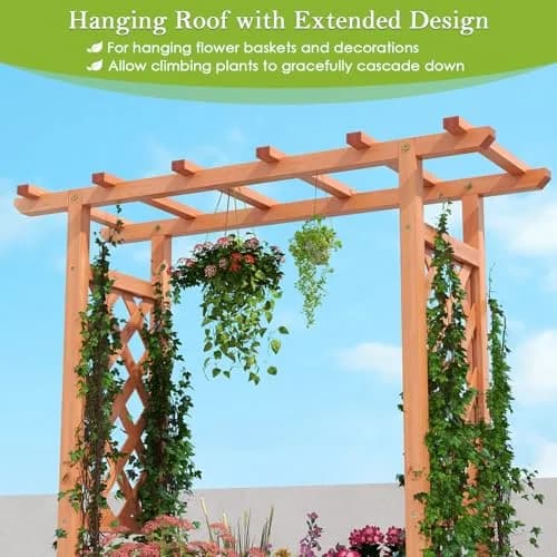 HAPPYGRILL Raised Garden Bed with Trellis & Hanging Roof | Durable Fir Wood, 43.5"L x 17.5"W x 44.5"H, Orange thumbnail 2
