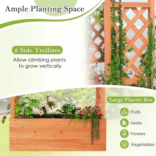 HAPPYGRILL Raised Garden Bed with Trellis & Hanging Roof | Durable Fir Wood, 43.5"L x 17.5"W x 44.5"H, Orange thumbnail 3