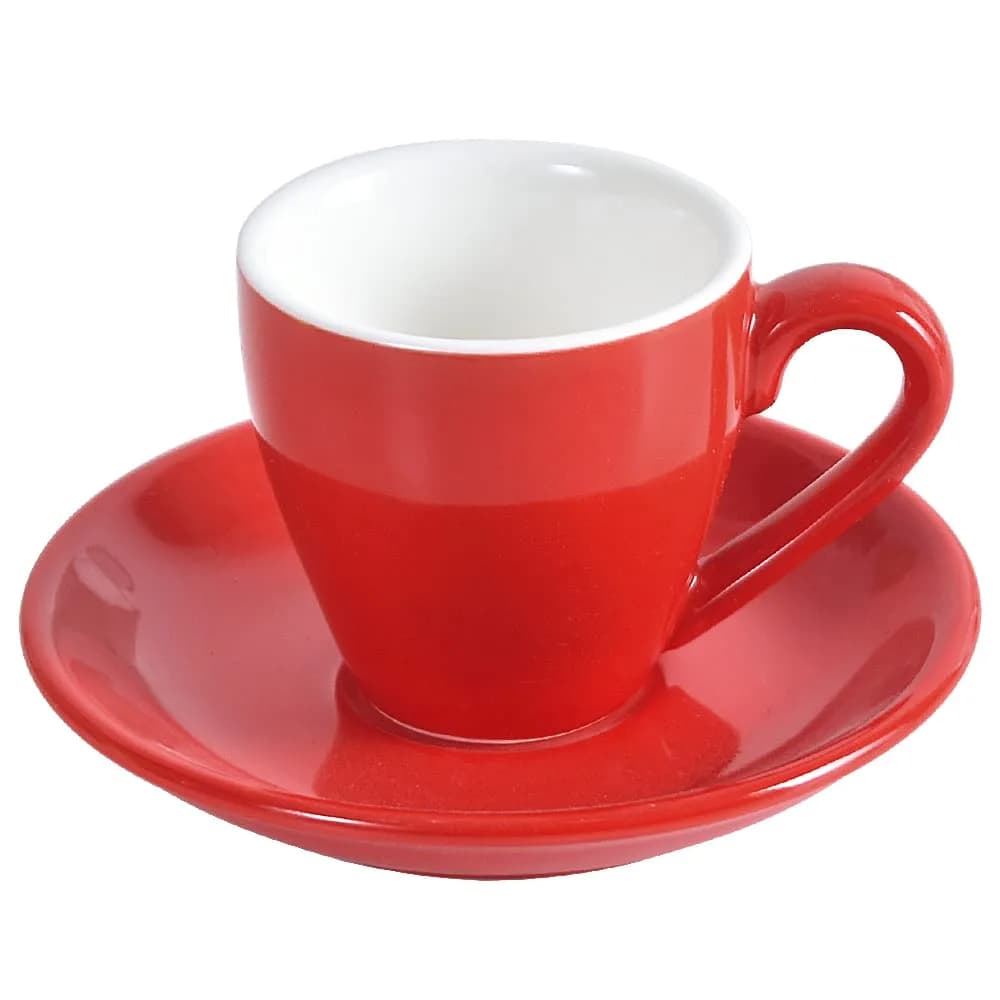 ionEgg Red Porcelain Espresso Cup with Saucer, 80ml (2.7Oz) - Pro-Grade Lead-Free Ceramic - main product image