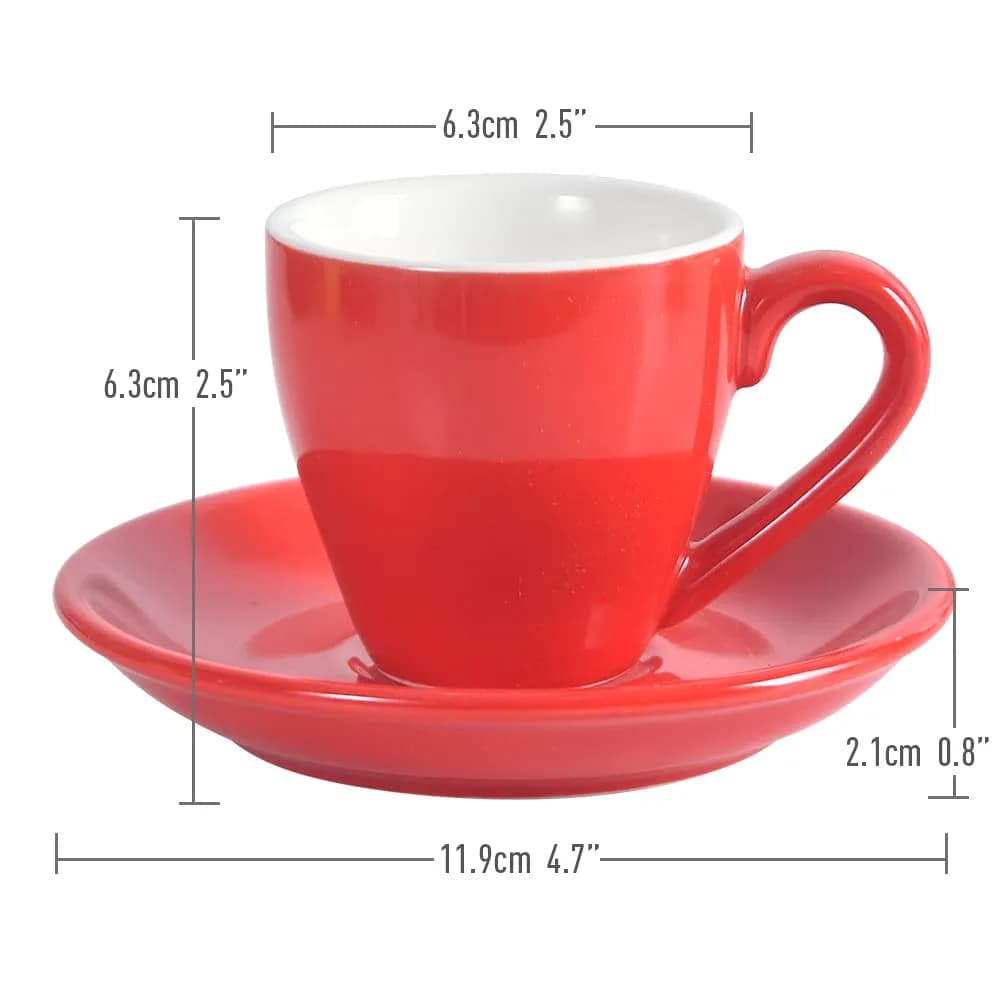 ionEgg Red Porcelain Espresso Cup with Saucer, 80ml (2.7Oz) - Pro-Grade Lead-Free Ceramic - view 2