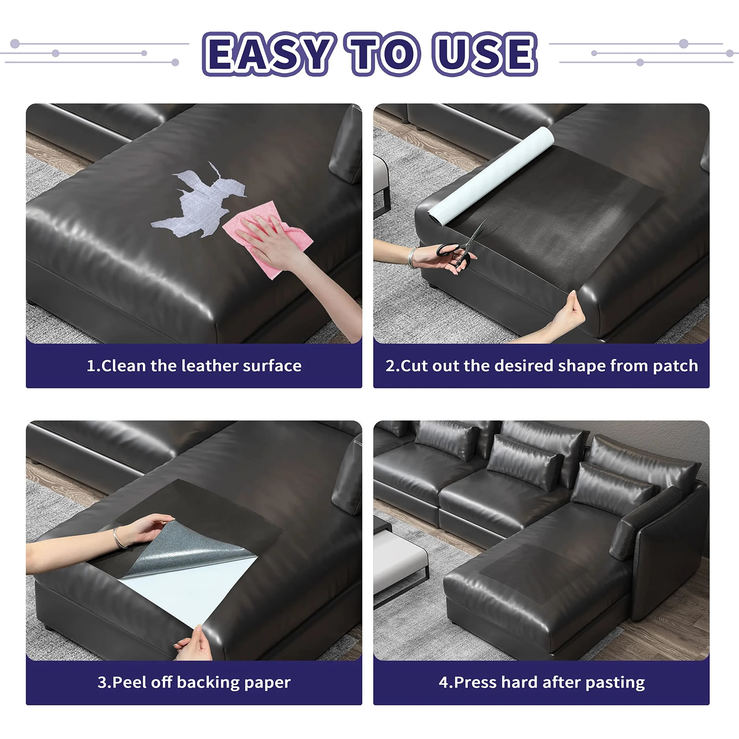 Besezx Dark Brown Leather Repair Patch Tape (30in x 16in) - Self-Adhesive, Waterproof for Furniture & Car Seats - view 5
