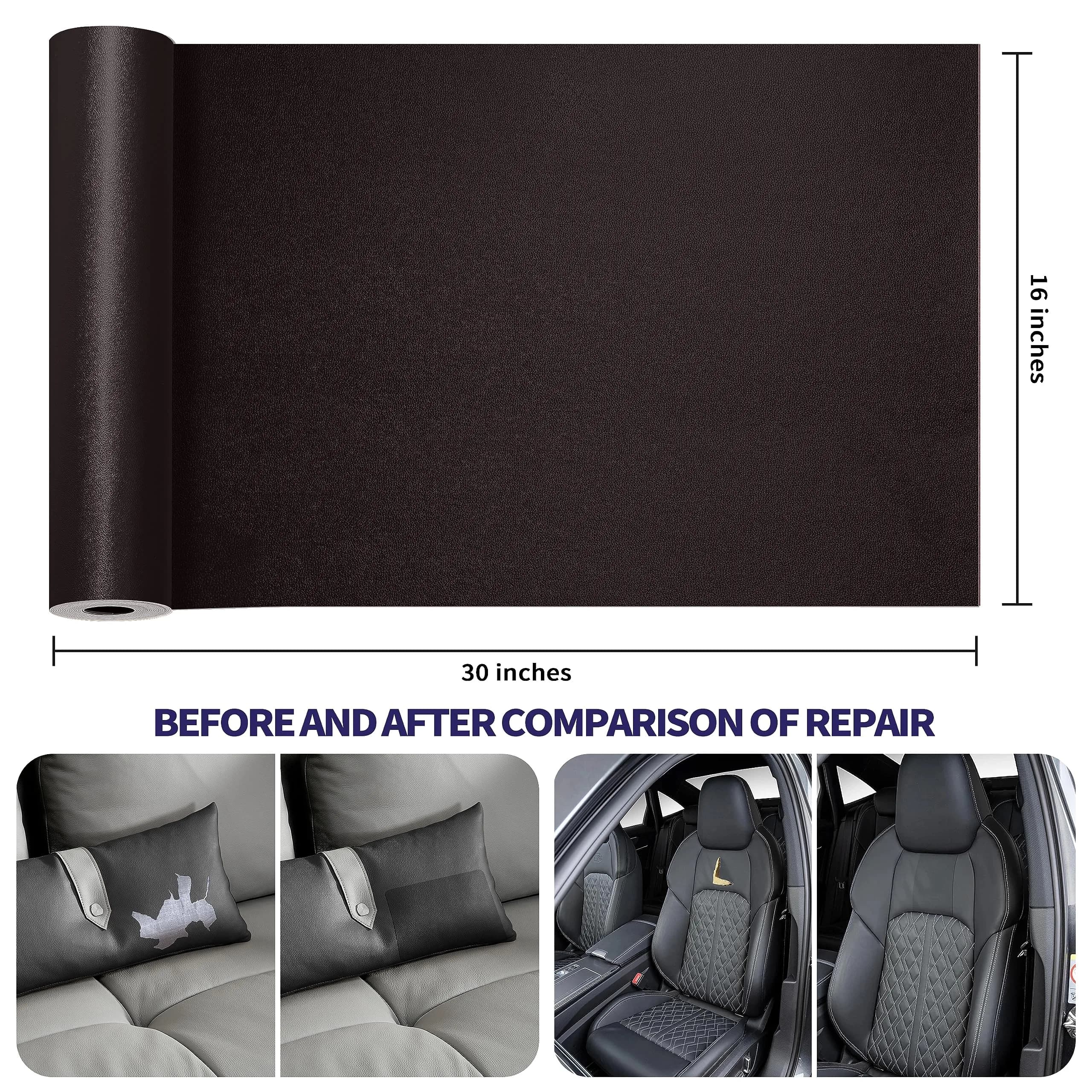 Besezx Dark Brown Leather Repair Patch Tape (30in x 16in) - Self-Adhesive, Waterproof for Furniture & Car Seats - view 3