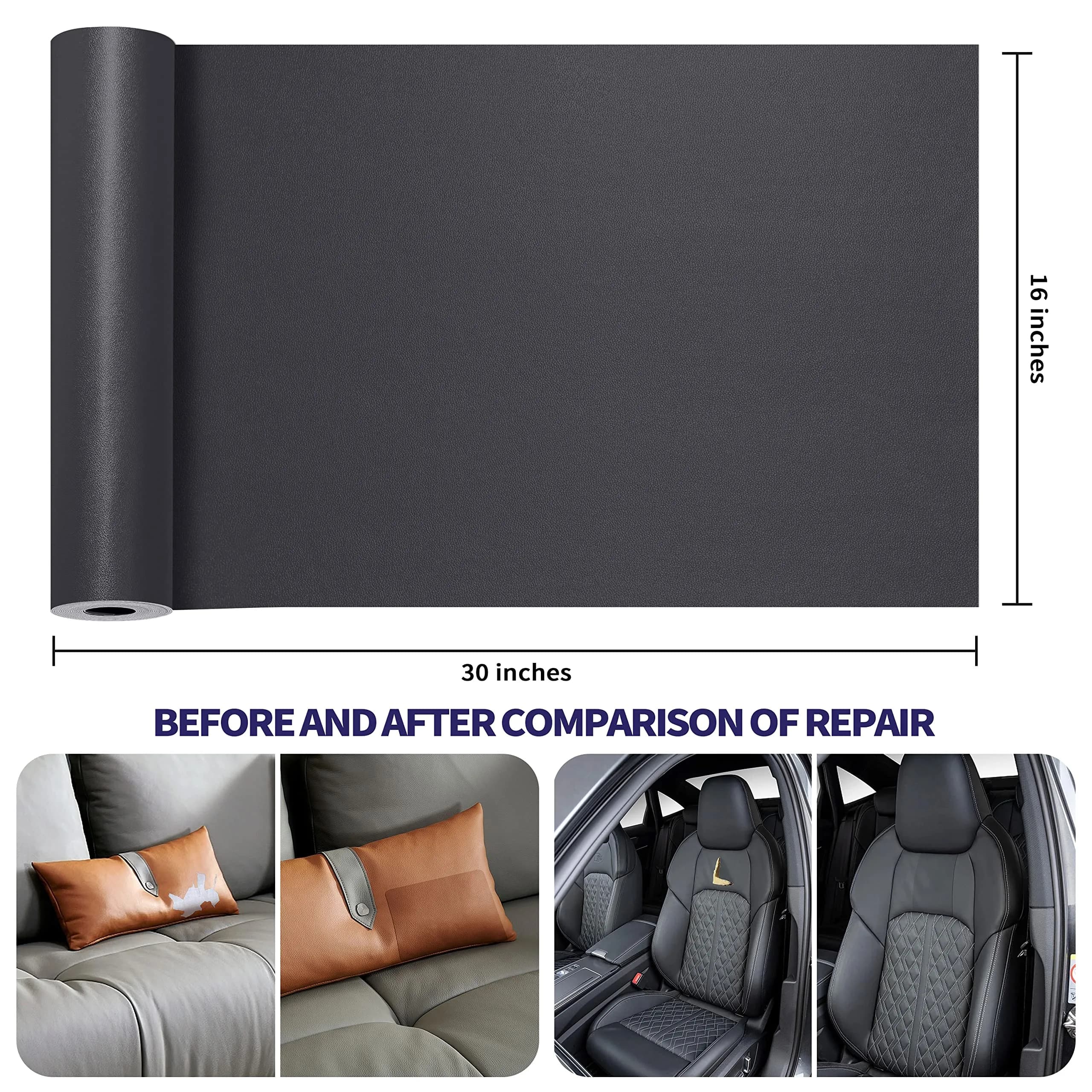 Besezx Leather Repair Patch Tape Kit Dark Gray 30in x 16in | Premium Self-Adhesive Vinyl and Upholstery Repair - view 3