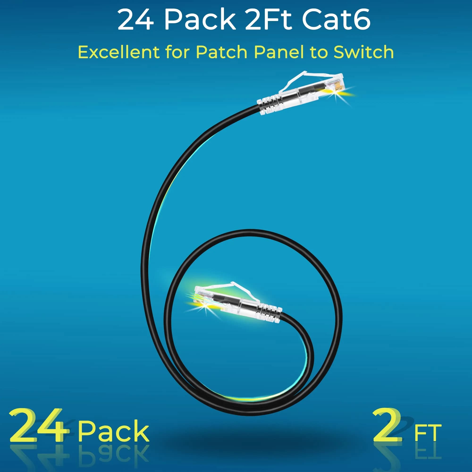 Rapink Cat6a Ethernet Patch Cables 2ft (24 Pack) Slim, 10Gbps Speed | High-Density Data Center Solution - view 2