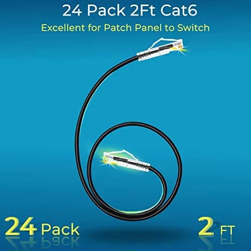 Rapink Cat6a Ethernet Patch Cables 2ft (24 Pack) Slim, 10Gbps Speed | High-Density Data Center Solution thumbnail 2