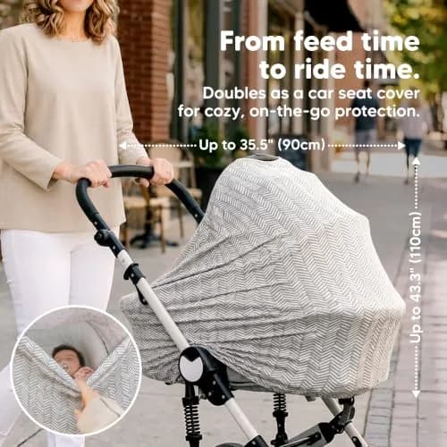 KeaBabies Nursing Cover Herringbone Multi Use Breastfeeding Cover 79cm x 104cm | 360° Coverage for Privacy thumbnail 5