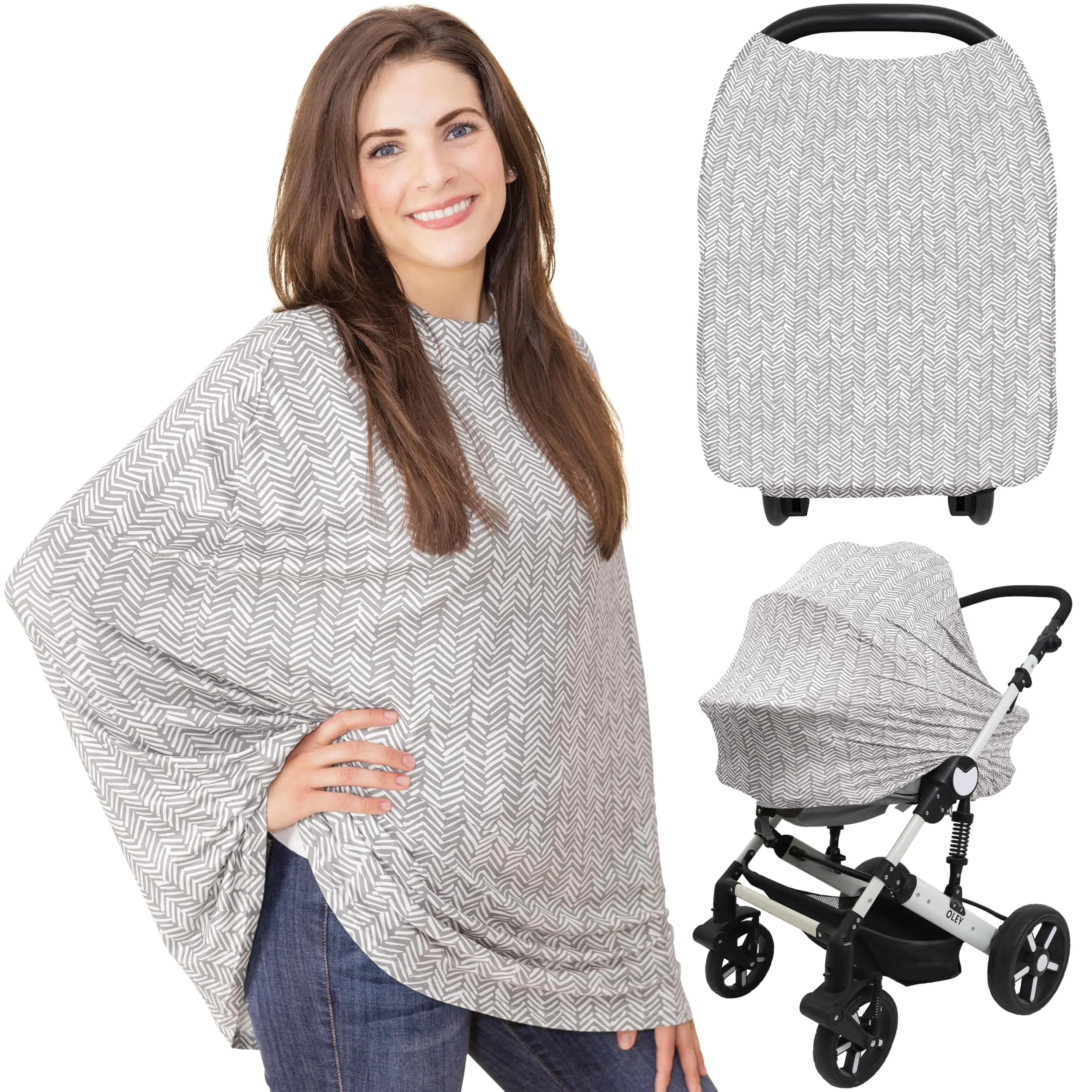 KeaBabies Nursing Cover Herringbone Multi Use Breastfeeding Cover 79cm x 104cm | 360° Coverage for Privacy