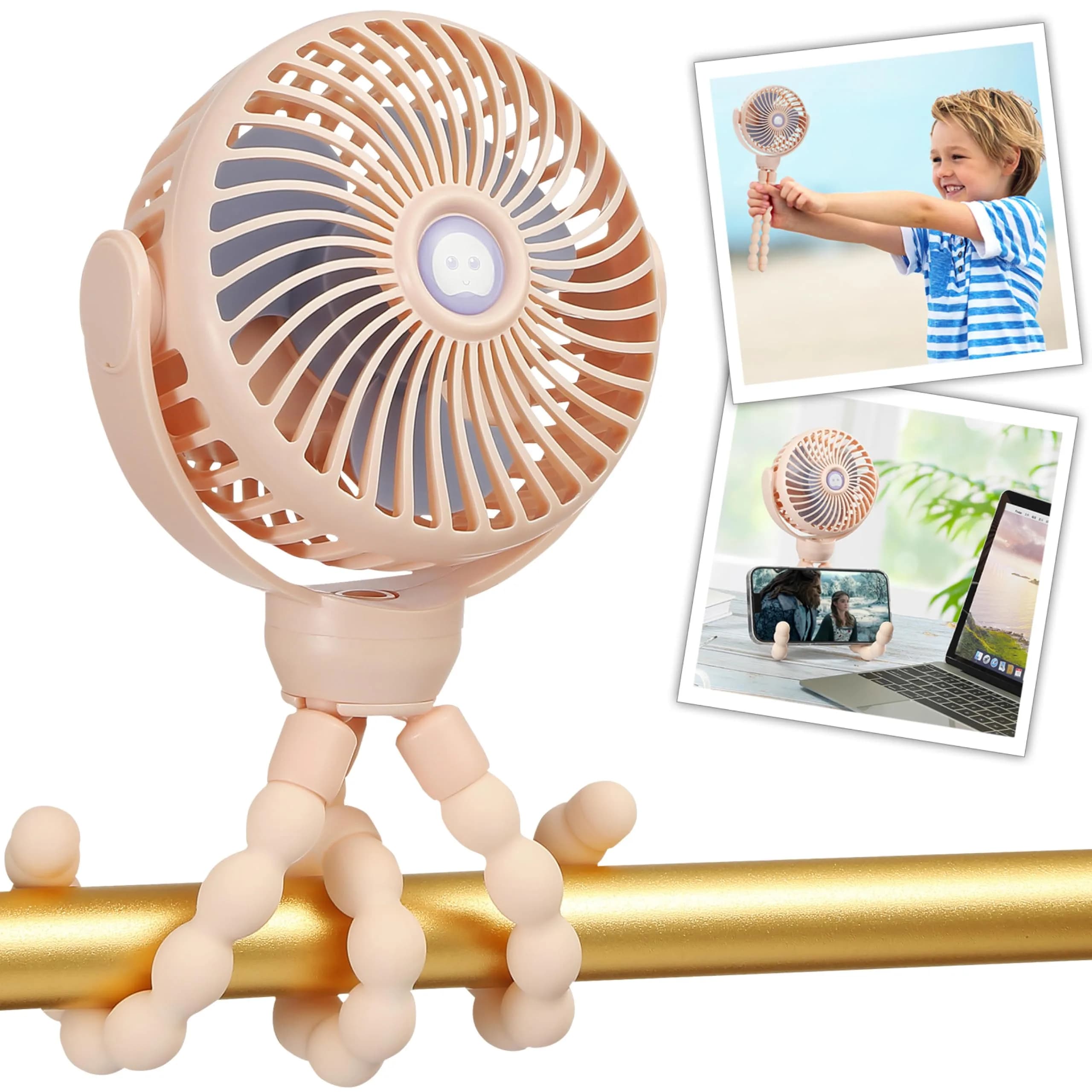 snawowo Mini Portable Baby Stroller Fan, Pink | Rechargeable 5200mAh, 360° Rotation, Safe for Baby Fingers - main product image