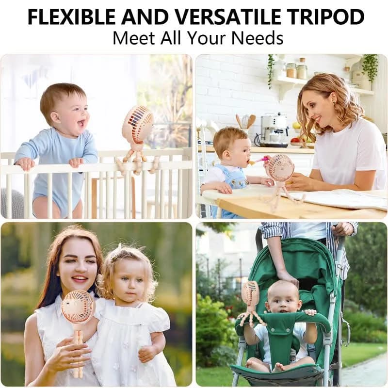snawowo Mini Portable Baby Stroller Fan, Pink | Rechargeable 5200mAh, 360° Rotation, Safe for Baby Fingers thumbnail 2