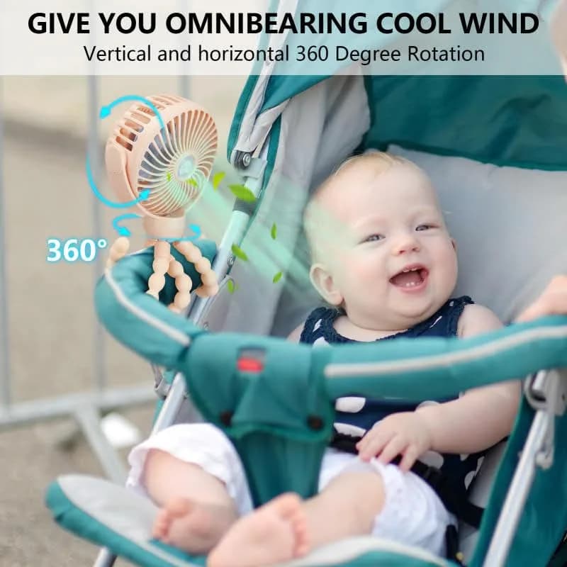 snawowo Mini Portable Baby Stroller Fan, Pink | Rechargeable 5200mAh, 360° Rotation, Safe for Baby Fingers thumbnail 8