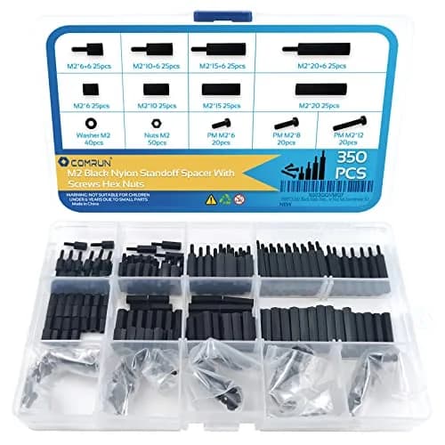 COMRUN M2 Black Nylon Hex Spacer Standoff Screw Nut Set Assortment Kit 350PCS | For PCB Motherboard Circuit Board thumbnail 1