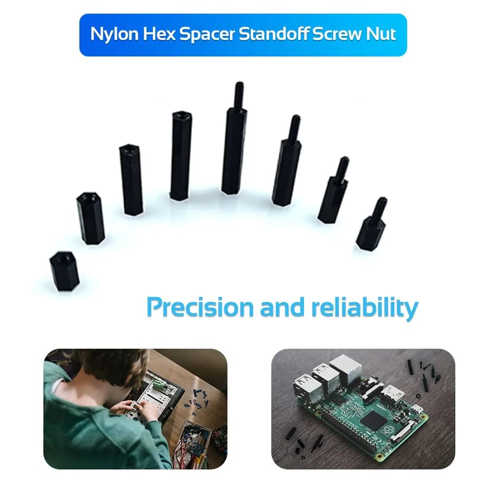 COMRUN M2 Black Nylon Hex Spacer Standoff Screw Nut Set Assortment Kit 350PCS | For PCB Motherboard Circuit Board - view 4