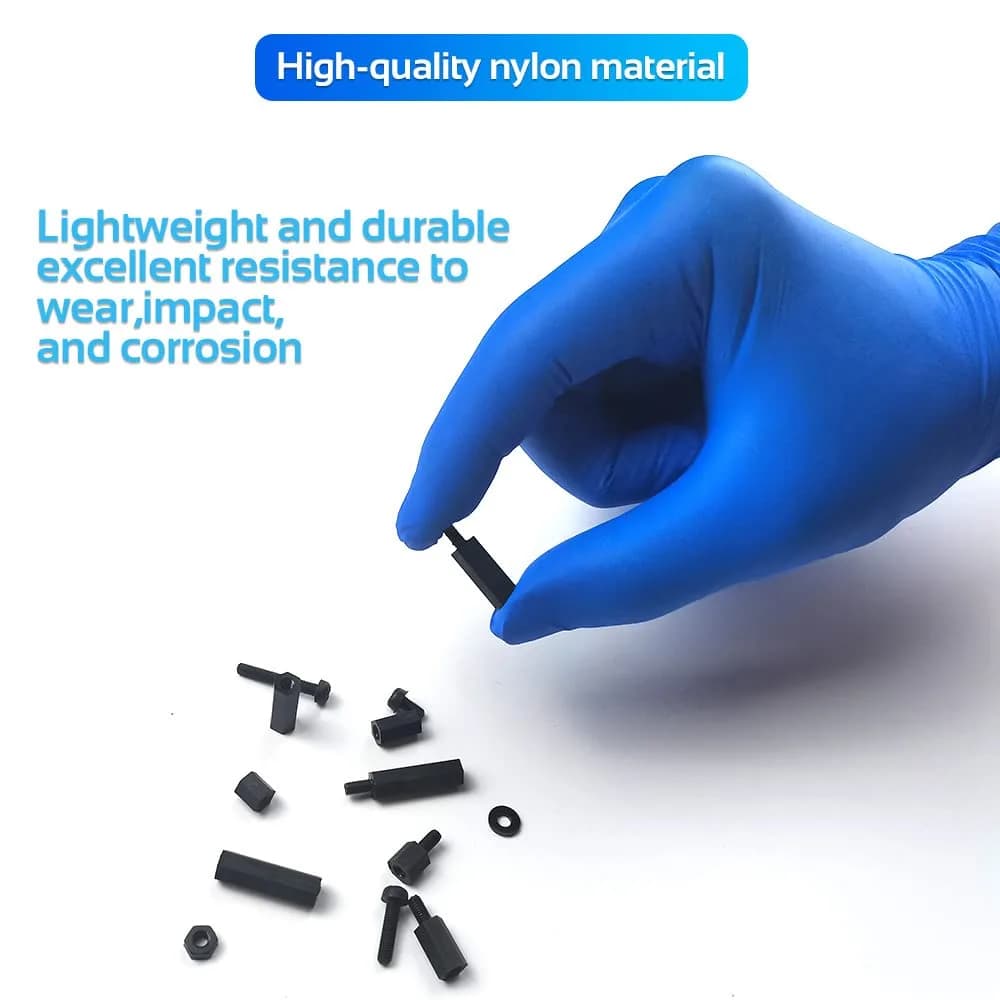 COMRUN M4 Black Nylon Hex Spacer Standoff Screw Nut Set Assortment Kit (350 Pieces, Black) | For PCB Motherboards & Electronics - view 3