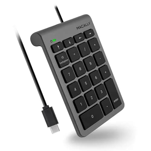Macally USB-C Wired Number Pad for Mac & PC - 22 Full-Size Keys, Slim Portable Numpad with Tactile Feedback | 22-Key USB Keypad with 5ft Cable thumbnail 1