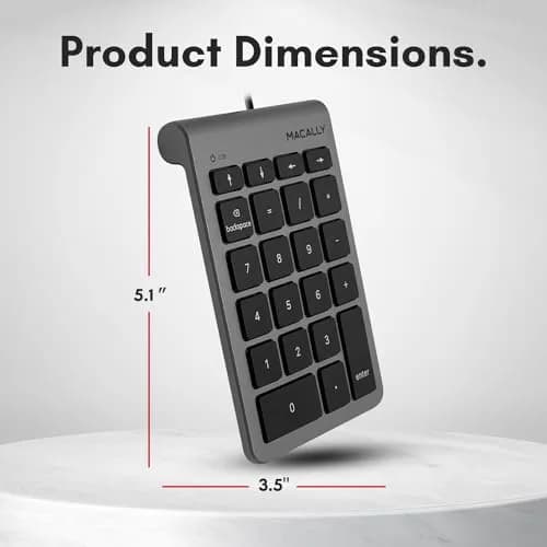 Macally USB-C Wired Number Pad for Mac & PC - 22 Full-Size Keys, Slim Portable Numpad with Tactile Feedback | 22-Key USB Keypad with 5ft Cable thumbnail 7