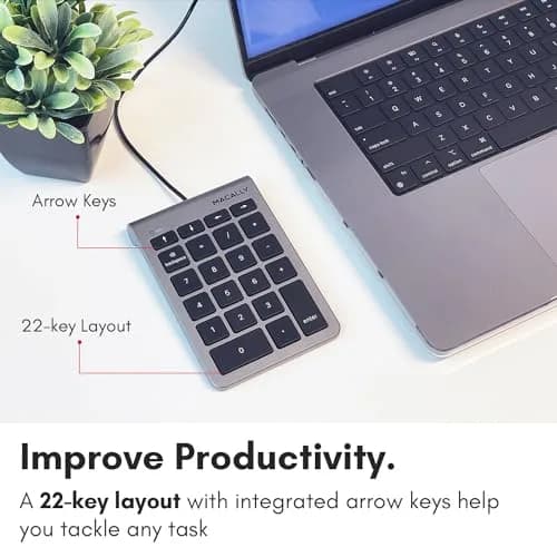 Macally USB-C Wired Number Pad for Mac & PC - 22 Full-Size Keys, Slim Portable Numpad with Tactile Feedback | 22-Key USB Keypad with 5ft Cable thumbnail 4