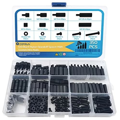 COMRUN M3 Black Male Female Nylon Hex Spacer Standoff Screw Nut Set Assortment Kit (350PCS) | For PCB Motherboard Circuit Board thumbnail 1