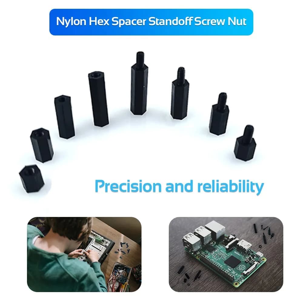 COMRUN M3 Black Male Female Nylon Hex Spacer Standoff Screw Nut Set Assortment Kit (350PCS) | For PCB Motherboard Circuit Board - view 4