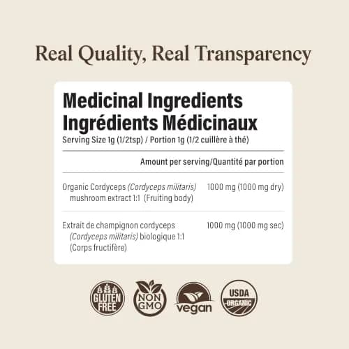 Real Mushrooms Cordyceps Mushroom Powder 150 Servings (5.29 oz / 150 g) | Organic Cordyceps Extract with 8% Beta-Glucans thumbnail 8