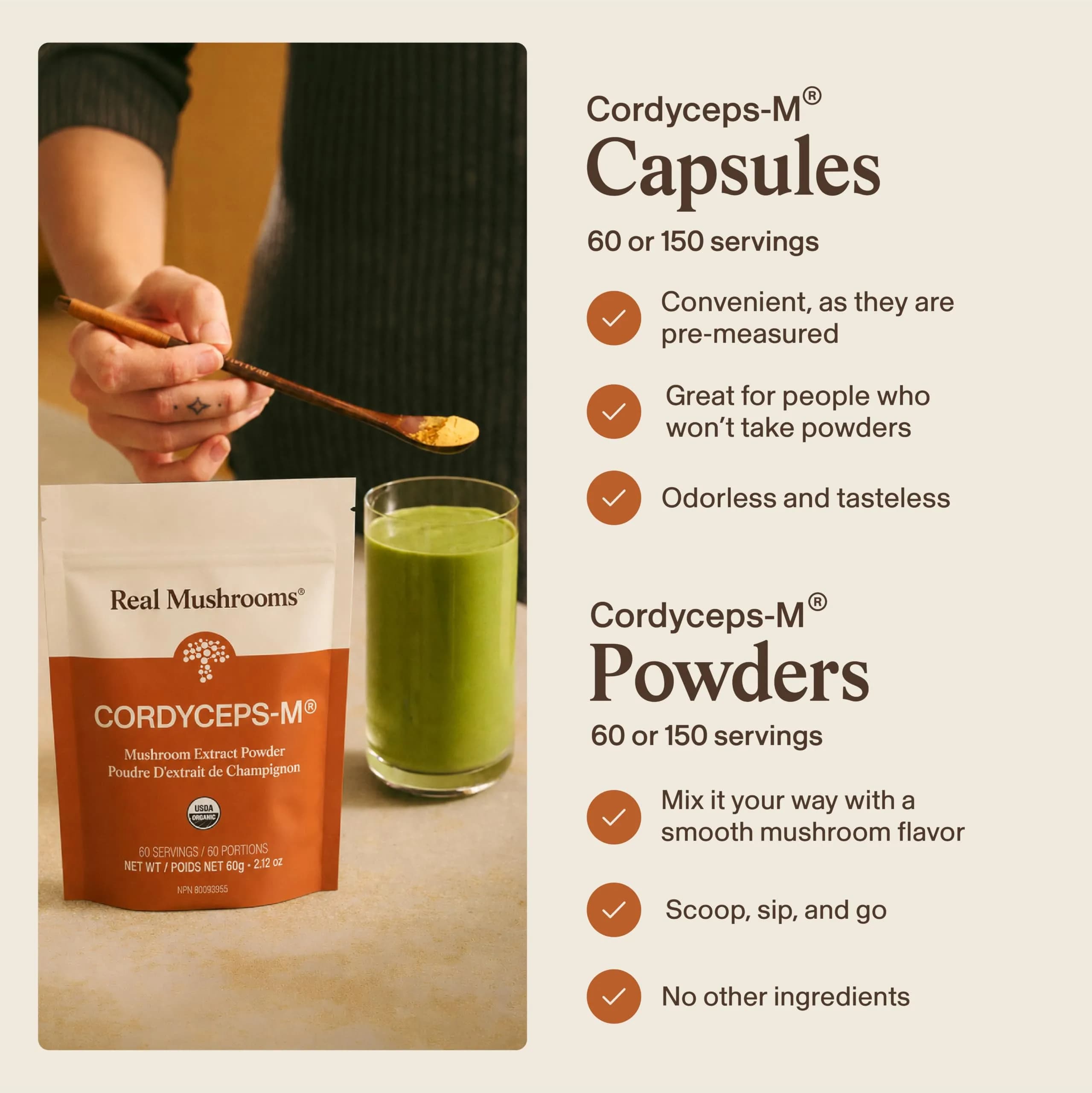 Real Mushrooms Cordyceps Mushroom Powder 150 Servings (5.29 oz / 150 g) | Organic Cordyceps Extract with 8% Beta-Glucans - view 4