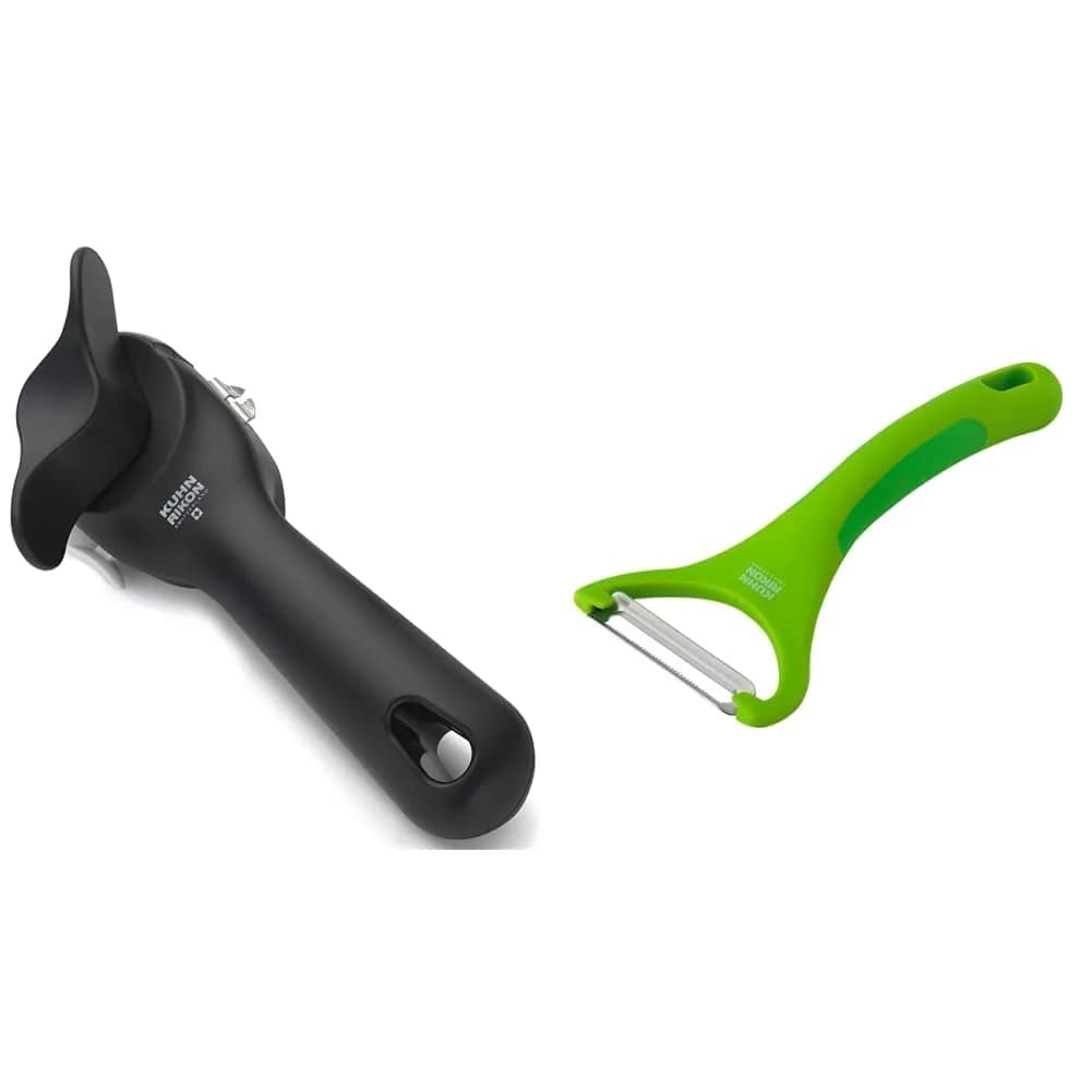 Kuhn Rikon Auto Safety LidLifter Can Opener & Piranha Y Peeler Set, Black & Green