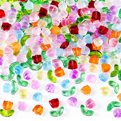 PAGOW 160pcs Tulip Flower Beads, Colorful Glass Translucent Bracelet Beads | Unique DIY Jewelry Craft thumbnail 1
