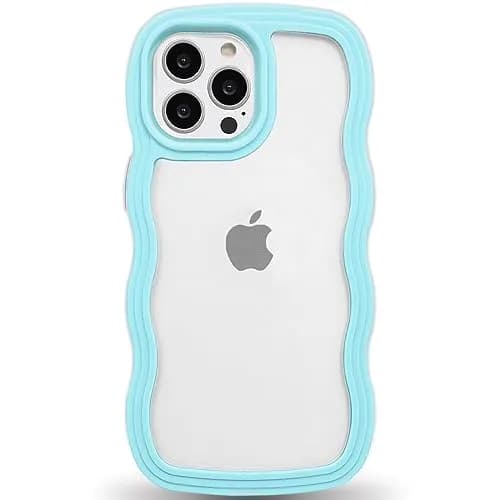 Anuck iPhone 13 Pro Max Case Wavy Edge Clear Back Design | Shockproof Soft TPU & Hard Bumper, Dark Blue thumbnail 1