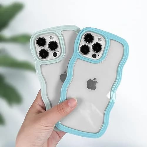 Anuck iPhone 13 Pro Max Case Wavy Edge Clear Back Design | Shockproof Soft TPU & Hard Bumper, Dark Blue thumbnail 4