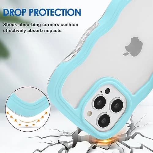 Anuck iPhone 13 Pro Max Case Wavy Edge Clear Back Design | Shockproof Soft TPU & Hard Bumper, Dark Blue thumbnail 2