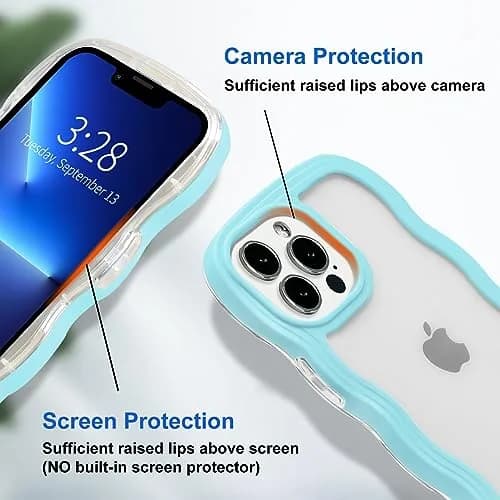 Anuck iPhone 13 Pro Max Case Wavy Edge Clear Back Design | Shockproof Soft TPU & Hard Bumper, Dark Blue thumbnail 3