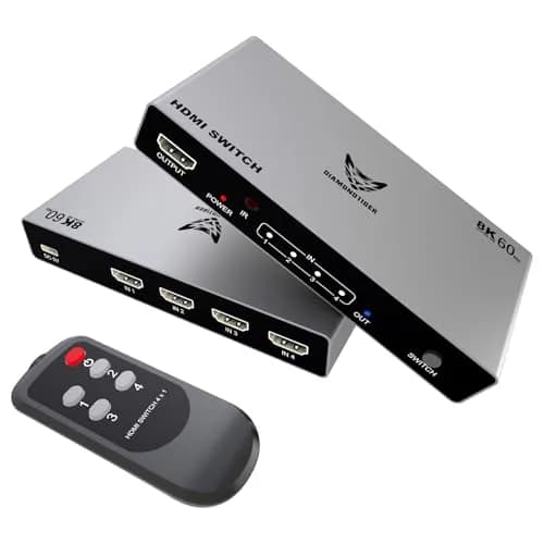 DiamondTiger 8K HDMI 2.1 Switch 4 in 1 Out | 8K@60Hz, 4K@120Hz, VRR, Dolby Vision, Aluminum Shell thumbnail 1