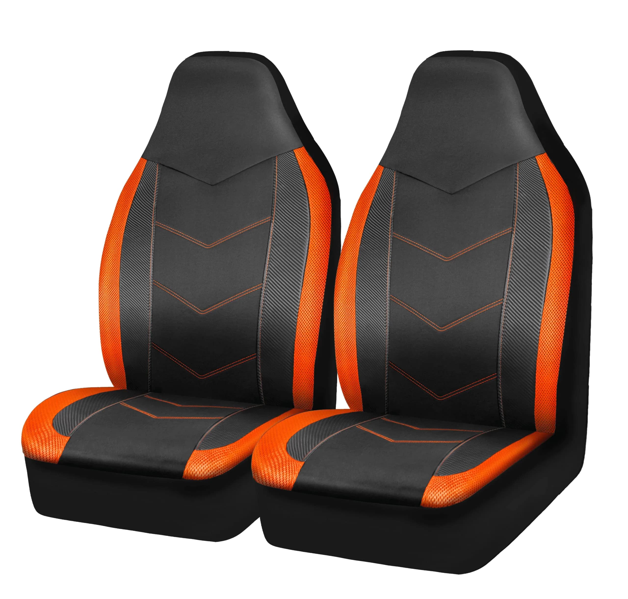 PIC AUTO High Back Front Car Seat Covers - Sports Carbon Fiber Mesh Design, Two Front Set, Airbag Compatible, Universal Fit (Orange) — High Back Orange