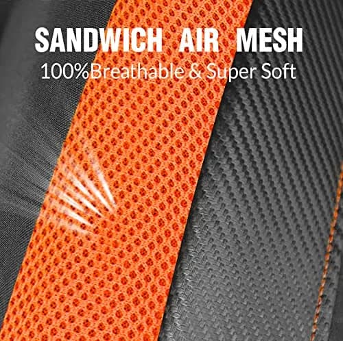 PIC AUTO High Back Front Car Seat Covers - Sports Carbon Fiber Mesh Design, Two Front Set, Airbag Compatible, Universal Fit (Orange) thumbnail 4
