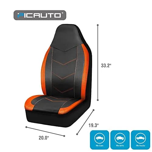 PIC AUTO High Back Front Car Seat Covers - Sports Carbon Fiber Mesh Design, Two Front Set, Airbag Compatible, Universal Fit (Orange) thumbnail 6