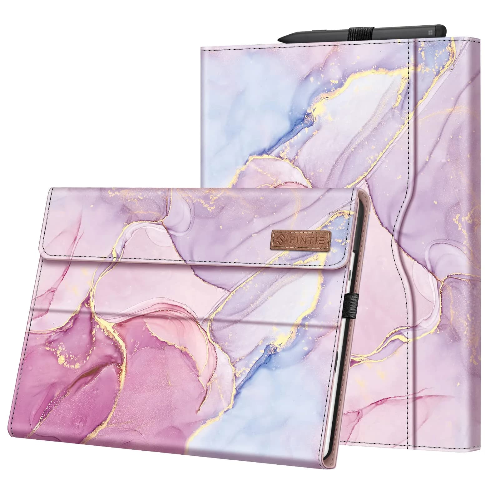 FINTIE Portfolio Case for 13 inch Microsoft Surface Pro 12th (2026)/11/10/9 | Multi-Angle Stand & Premium Faux Leather — glittering marble