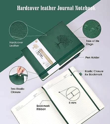 Ansopu Leather Journal Notebook 365 Pages A4 Green | Thick 100Gsm Ruled Hardcover thumbnail 4