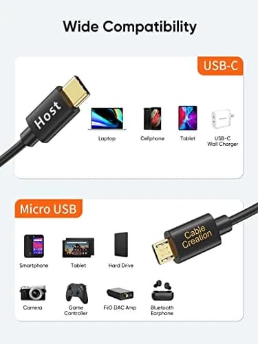 CableCreation Short USB C to Micro USB Cable 0.2M (0.65 FT) 2-Pack | 480Mbps OTG Data Transfer thumbnail 5