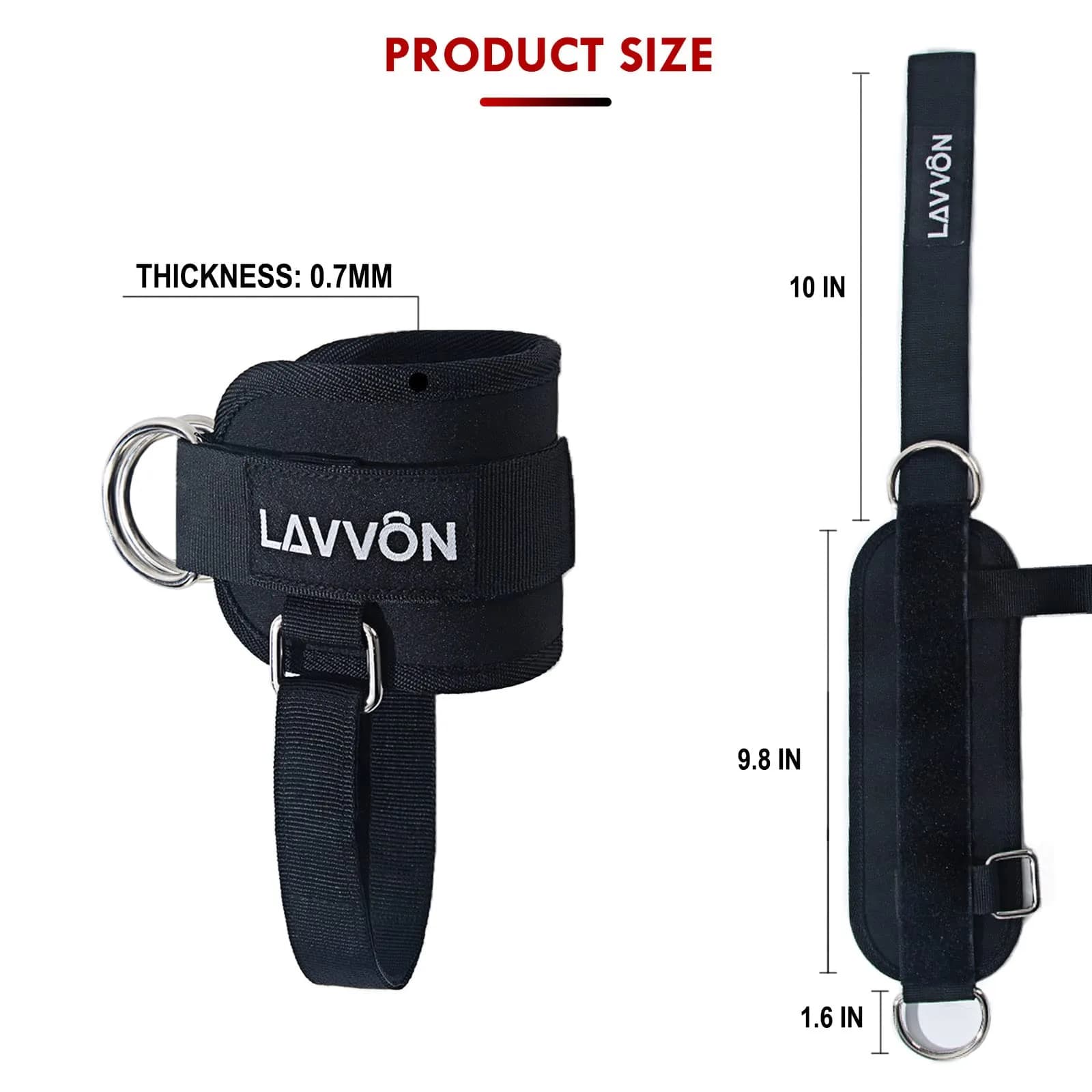 LAVVON Padded Ankle Straps for Cable Machines - Glute Workout Cuffs (2-Pack, Black) | Upgrade Stability for Lower Body Workouts - view 7