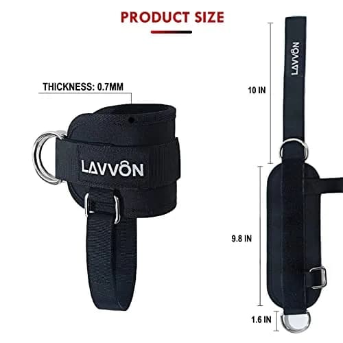 LAVVON Padded Ankle Straps for Cable Machines - Glute Workout Cuffs (2-Pack, Black) | Upgrade Stability for Lower Body Workouts thumbnail 7