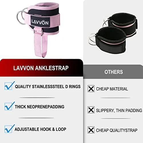 LAVVON Padded Ankle Straps for Cable Machines - Glute Kickback Workout Cuffs (Pink, 1 Pair) thumbnail 4
