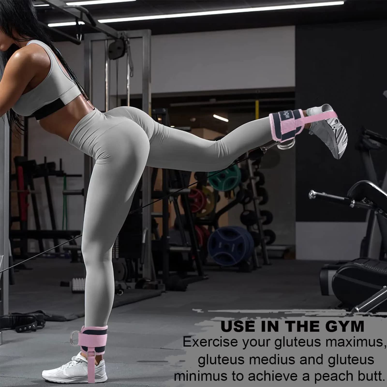 LAVVON Padded Ankle Straps for Cable Machines - Glute Kickback Workout Cuffs (Pink, 1 Pair) - view 5