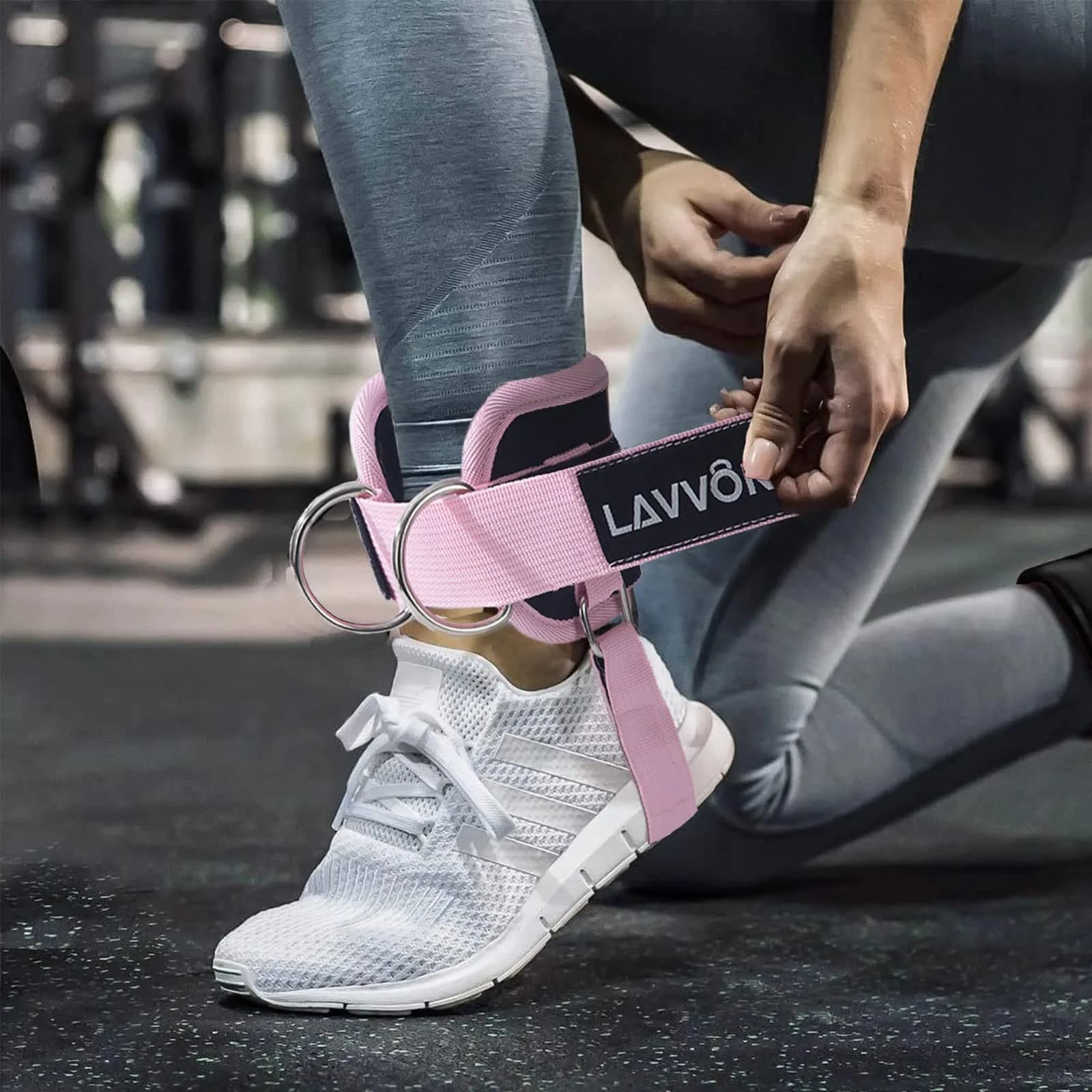 LAVVON Padded Ankle Straps for Cable Machines - Glute Kickback Workout Cuffs (Pink, 1 Pair) - view 6