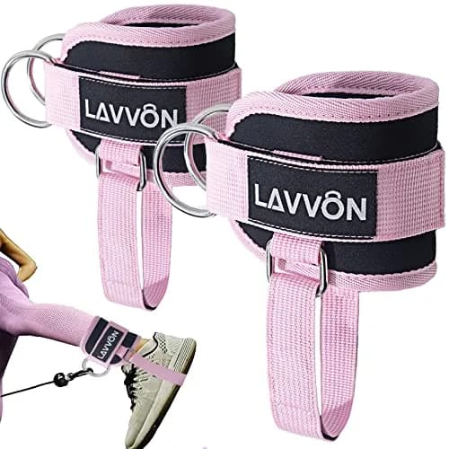 LAVVON Padded Ankle Straps for Cable Machines - Glute Kickback Workout Cuffs (Pink, 1 Pair) thumbnail 1