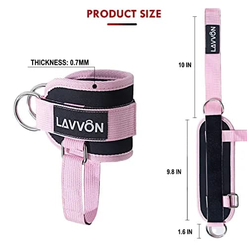 LAVVON Padded Ankle Straps for Cable Machines - Glute Kickback Workout Cuffs (Pink, 1 Pair) thumbnail 7