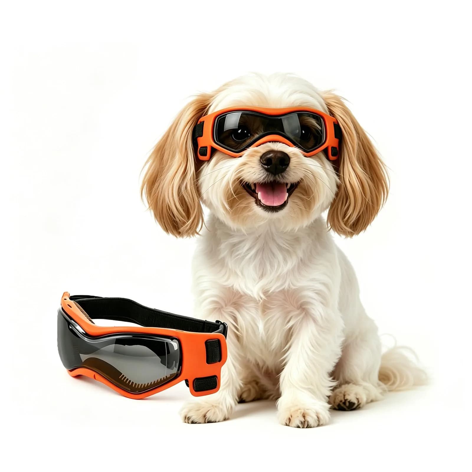 PETLESO Dog Goggles Small Breed UV Protection Adjustable Straps Black S | Outdoor Pet Eyewear for Riding & Hiking — Orange