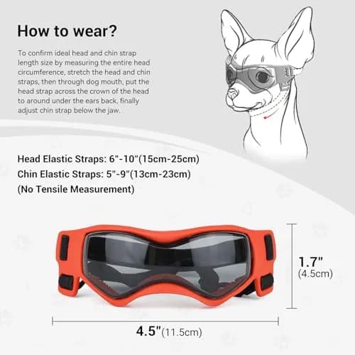 PETLESO Dog Goggles Small Breed, UV Protection, Adjustable Straps, Orange S thumbnail 4