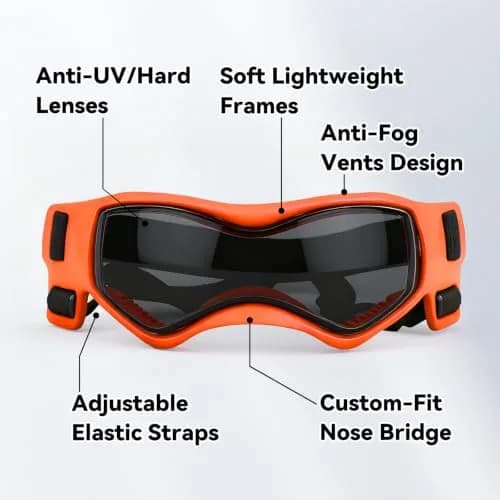 PETLESO Dog Goggles Small Breed, UV Protection, Adjustable Straps, Orange S thumbnail 3